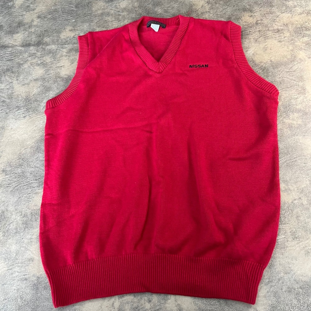 Andrew‎ Rohan Sweater Vest Mens XL Red Nissan Logo V-Neck Knit Made in USA Cars